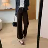 Calça Relaxada de Perna Reta Outono Cintura Alta Francesa Vintage Emagrecedora Solta Elástica Jeans de Perna Reta Calças Casuais 021