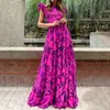 Outono de 2026 Nova Moda Europeia e Americana Comércio Exterior Roupas Femininas Elegante Fashion Estampada Vestido de Cintura Alta com Manga Flare