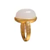 Diseño Original Mundo Zhen Bao Gu Fa Incrustaciones de Oro Jade Blanco Natural Hotan Suet Anillo S925 Anillo para Dedo Pequeño de Mujer