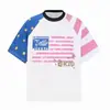 Camiseta Pesada Estampa Nova de Bandeira 2026 para Homens e Mulheres, Manga Curta de Verão, Estilo College, Blusa Raglan Solta da Moda