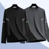 Camiseta de manga larga de otoño, diseño estampado, talla grande, para adolescentes, cuello redondo de hombre, simple y de corte holgado, top moderno