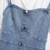 Foto Real de Vestido Jeans com Suspensório para Mulheres Primavera e Outono 2026 Color-Blocking Renda Vintage Solto Reto Formato H Comprimento Médio