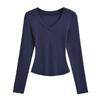 Camiseta Feminina Kardashian Gola V Manga Longa 2025 Primavera e Outono Nova Skims Ajustada Fina Curta Camisa Base Top