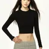 Camiseta base de manga corta estilo celebridad transfronteriza para mujer, nueva colección primavera/otoño 2026, corte ajustado, cuello redondo, top interior de manga larga