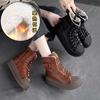 Shanghai Jiejie Inverno Novas Botas de Algodão Quente Biqueira Redonda Sola Grossa Botas Curtas Femininas com Couro de Vaca Design Simples Sapatos Femininos