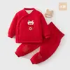 Conjunto de Ropa Acolchada de Algodón para Bebé, Ropa Unisex para Salir de Bebé, Atuendo Rojo de Año Nuevo, Ropa de Algodón para Bebé