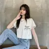 Camiseta de Manga Corta con Cremallera y Estampado de Letras, Diseño Corto Holgado Nuevo Estilo K de Verano 2025, Tops para Estudiantes para Mujer
