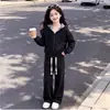Moda de Exterior con Capucha y Pantalón Casual de Diseño Sencillo para Niñas Mayores - Conjunto de Primavera y Otoño 2026