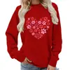 Sudadera con cuello redondo para mujer, estampado de corazón de pata de perro, talla europea, informal, moda, corte holgado, mercancía transfronteriza de comercio exterior