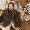 Casaco de Pelo Feminino Jaqueta de Pelo Sintético Raposa Estiloso Outono Inverno Novo Estilo Gola Redonda Botão de Pressão Acolchoado Quente