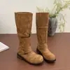Botas de Motocicleta Gruesas para Mujer Estilo Ropa de Trabajo, Estilo Callejero Vintage, Aspecto Desgastado, Botas Largas Debajo de la Rodilla, Botas Altas, Estilo Chica Picante, Marrón