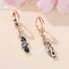 Pendientes Geométricos Largos de Marquesa con Aguamarina y Diamante Transfronterizos Europeos y Americanos, Modernos y de Alta Gama Elegantes, Modelos Populares de Venta Caliente