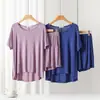 Traje de modal de manga corta para mujer, verano, nuevo, suelto, adelgazante, casual, talla grande, cómodo, conjunto de dos piezas para casa
