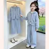 Traje de Primavera y Otoño para Niñas 2026 Nueva Moda Individual Color Sólido Chaqueta con Capucha Pantalones de Pierna Ancha Conjunto Casual Deportivo de Dos Piezas