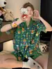 Novo Pijama de Urso Xadrez Verde de Natal para Mulheres, Conjunto de Shorts de Manga Curta e Cardigã de Verão, Roupas para Casa de Dormitório Estudantil