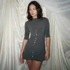 Vestido de verano de moda y elegante para mujer estilo europeo y americano, sexy de manga media, entallado en la cintura, multibotones, cuello redondo, vestido para ir al trabajo