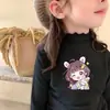 Camiseta Interior de Doble Cara De Rong para Niñas Temporada Otoño e Invierno Cuello Semi Alto Manga Larga Camiseta Infantil Cálida con Borde de Oreja de Madera Cepillada