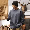 Camiseta de manga larga para hombre con textura de bambú, nueva colección primavera 2026, morado dopamina, corte holgado, estilo simple, al por mayor