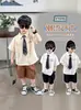 Conjunto de Camisa para Niños, Estilo Veraniego Delgado, Elegante Traje Estilo Academia para Niños, Atuendo de Verano para Niños, Ropa de Manga Corta para Bebé, Moderno