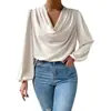 2025 Temu Amazon Nueva Camisa de Gasa de Manga Larga Europea y Americana Suelta Pulóver Cuello en V Top Casual Camiseta Ropa para Mujer
