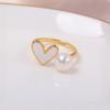 Anillo de Perla de Agua Dulce Natural para Mujer, Camelia Nácar de Alta Gama con Forma de Abanico de Moda de Boca Viva Ajustable Joyería al Por Mayor