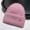 Sombrero nuevo de piel de conejo para otoño e invierno para mujer, sombrero casual de lana tejida de color sólido, engrosado para mayor calidez, protección para las orejas y protección contra el frío