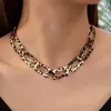 Diseño de Moda Personalizado Sexy Estampado de Leopardo Set de Pendientes con Cadena y Collar para Mujer Moda Transfronteriza Europea y Americana Cadena para Clavícula de Disparo Callejero