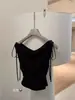 Camiseta Negra sin Mangas para Mujer, Nuevo Estilo Verano 2026, Sensación Elegante y de Alta Gama, Corte Ajustado con Cordón, Cintura Fruncida y Escote Drapeado