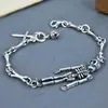Prata Esterlina s925 Nova Pulseira Desgastada Exagerada Cruz Caveira Dominadora Retro Prata Tailandesa Personalidade Rocha Casal