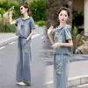 Traje de Verano Falda de Moda Mezclilla Retro Elegante Moda Conjunto de Dos Piezas Reductor de Edad Estilo Chino con Capucha para Mujer 2025 Bordado Bordado