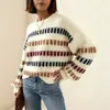 Suéter de Punto con Cuello Redondo para Mujer Amazon, Primavera y Otoño, Bloques de Color, Suave y Cómodo, Adecuado para Ir al Trabajo, Apto para la Piel, Top Versátil para el Día a Día, Al Por Mayor en Stock