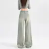 Jeans de Pierna Ancha de Color Claro Estilo High Street para Mujer 2025 Nuevos de Cintura Alta Sueltos Adelgazantes Retro Caídos Rectos de Largo Hasta el Suelo