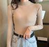 Camiseta de Base Outono Feminina Outono e Inverno Gola Média Alta Interna Roupas de Outono Femininas Senso Temperamento Top Suéter Tricotado Feminino