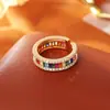 Anillo Abierto Ajustable de Circonita Colorido de Moda Lujo Moda Estilo Dopamina Anillo Chapado en Cobre con Oro Real
