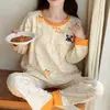 Pijama de Oso de Fresa para Mujer, Traje de Pantalón Largo de Manga Larga de Algodón Imitación para Primavera y Otoño, Estilo Japonés Dulce y Lindo, Ropa de Casa para Estudiantes