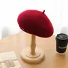 Boina de Lana de Invierno para Mujer, Estilo Coreano, Circunferencia de Cabeza Pequeña, Sombrero de Calabaza de Color Sólido, Elegante Sombrero de Artista Vintage Borgoña
