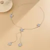 Collar de Metal con Flor Tridimensional y Borla Estilo Ins Transfronterizo Europeo y Americano para Mujer, Cadena Fina en Forma de Y de Moda, Collar Largo