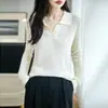 Suéter de Punto con Cuello Polo Estilo Francés para Mujer, Jersey Versátil de Otoño, Capa Base Adelgazante, Suéter Amarillo