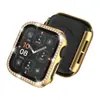 Funda galvanizada de una sola fila con incrustaciones de diamantes para Apple Watch Series 10, funda protectora integrada de un solo diamante