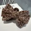 2025 Presilha de Cabelo Meio Rabo com Laço Estampa Leopardo Profundo Altura 11cm Acessório de Cabelo Estilo Coreano para Mulheres