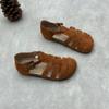 Sandalias Tejidas de Cuero Genuino de Suela Plana y Punta Redonda de Verano - Sandalias Retro Literarias de Suela Plana con Hebilla en T y Punta Cerrada para Mujer