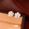 Pendientes de flor de circonita con piedra ojo de gato y pasador de plata chapada en oro real, exquisitos y sencillos, versátiles para ir al trabajo, pendientes de nicho de alta gama