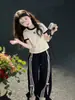 Conjunto de Verão Estilo Coreano para Meninas 2026 Novo Tendência Manga Curta Calça de Perna Larga Conjunto Casual de Duas Peças para Crianças
