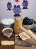 Kit de Tingimento Tradicional de Tecido Azul Estampado com Corante de Soja, Pasta Anticolorante e Ferramentas e Materiais para Tingimento Azul