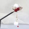 Horquilla de rosa roja, horquilla antigua de disco, horquilla de madera, horquilla festiva roja, ropa de té, cheongsam, tocados, accesorios para el cabello Hanfu