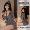 Diyi Miao Si Lingerie Sexy de Seda Uniforme Puro Desejo Cos Role Play Profissional Cinza Uniforme de Policial Mulher A898