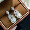 Contas de concha natural comparáveis às pérolas tampa traseira high-end full-diamond anel de abertura temperamento das mulheres all-match pingente eardrop terno