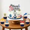 Conjunto Popular de Decoração com Topper de Bolo do Pato Donald da Amazon com Faixa de Letras Feliz Aniversário e Conjunto de Atmosfera com Bandeiras