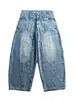 Jeans Nanxia Estilo Retrô Americano com Cintura Dupla, Patchwork, Desconstruído, Perna Larga, Calças Casuais Retas Largas para Homens