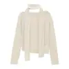 Love and Nancy Minimalista Inverno Colorido em Blocos Listrado Ombro Único Alta Elasticidade Slim-Fit Base de Lã para Mulheres 03226